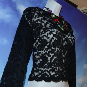 Venus Soft Black Floral Lace Long Sleeve Top Med